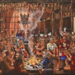 Native Americans in longhouse